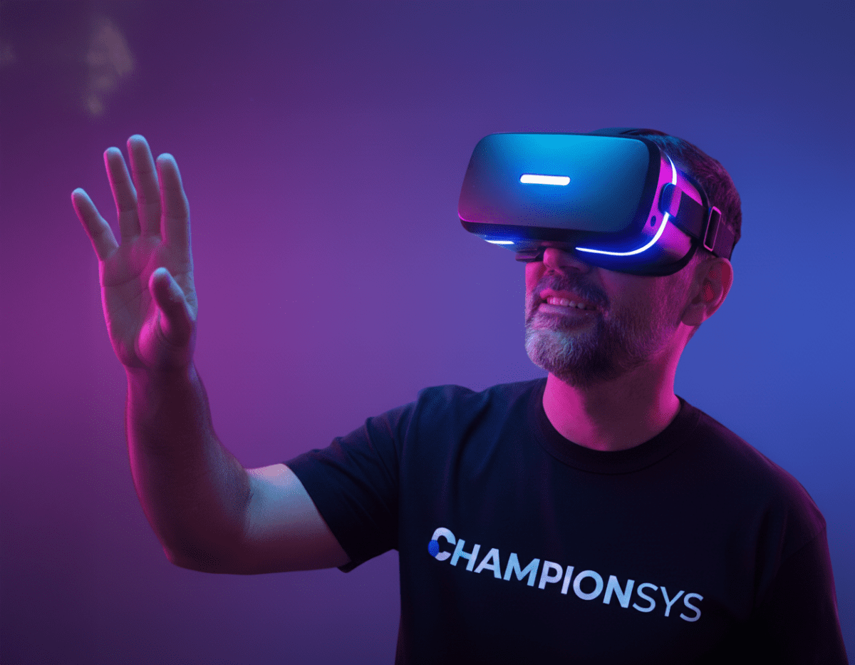 Profesional utilizando realidad virtual como herramienta de capacitación e innovación en recursos humanos